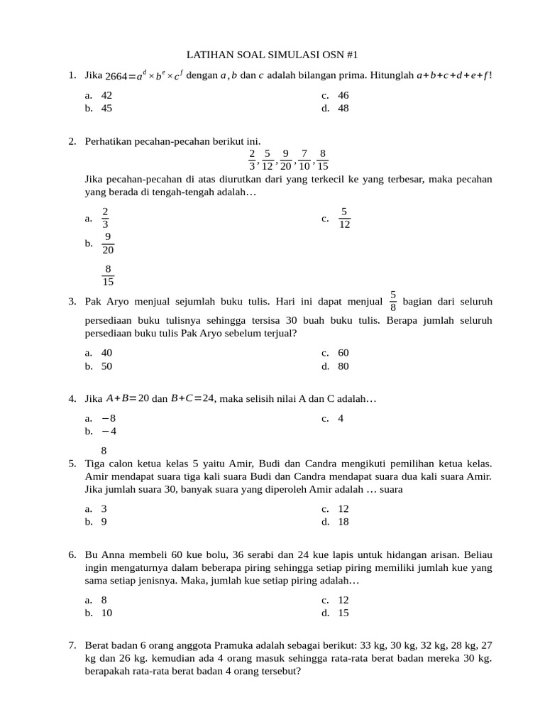 Latihan Soal Simulasi Osn | PDF