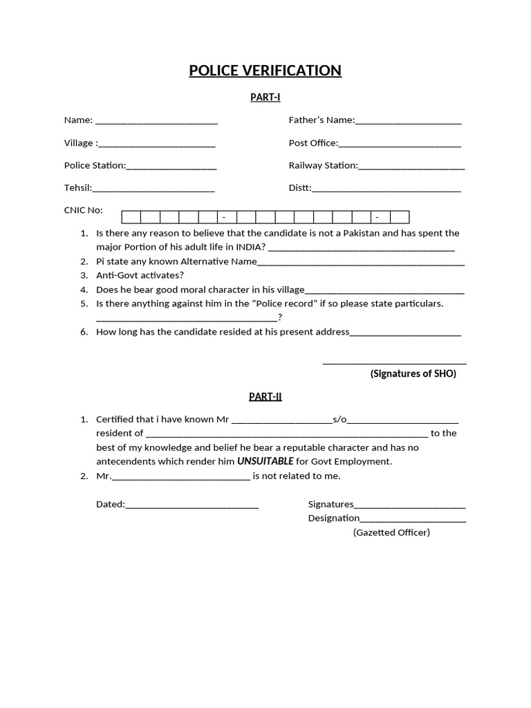 Police Verification Form for Employment | PDF
