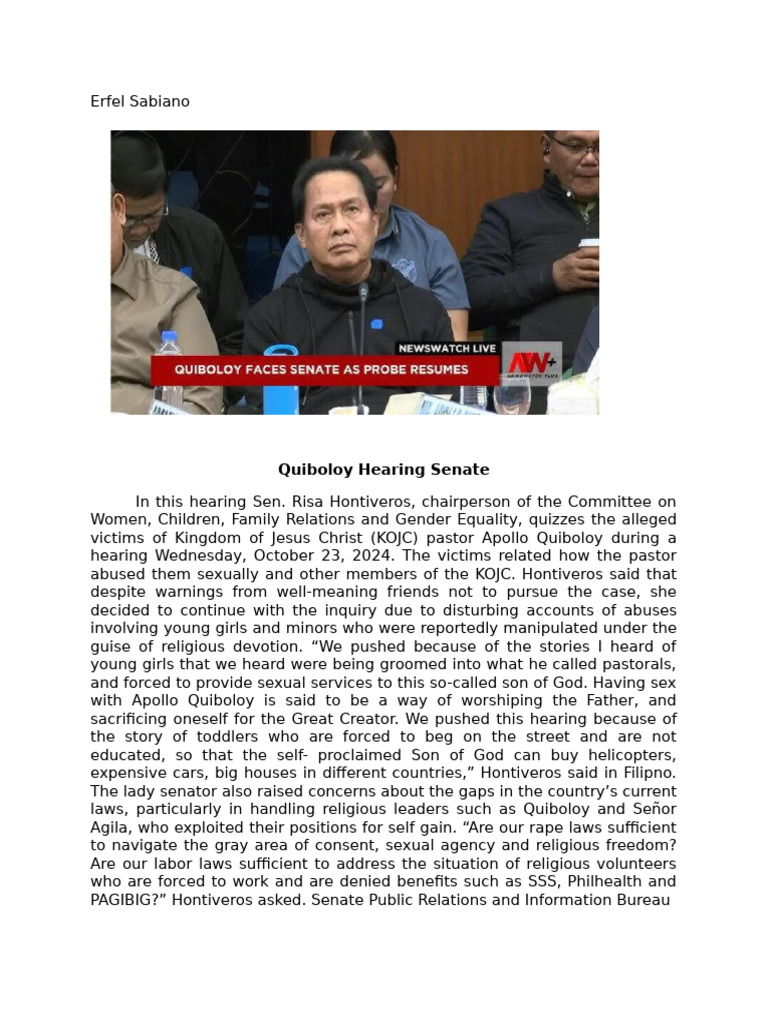 Quiboloy Hearing on Abuse Allegations | PDF
