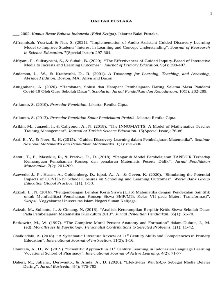 Daftar Pustaka Pembelajaran Daring 2021 | PDF