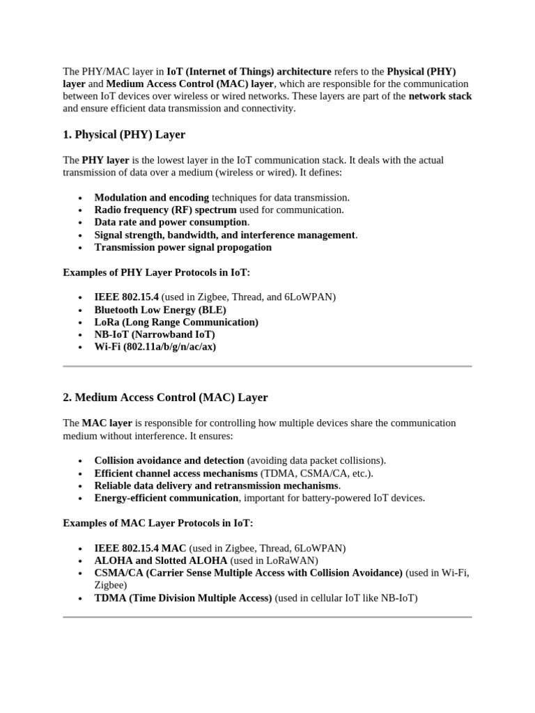 Understanding PHY/MAC Layers in IoT | PDF | Channel Access Method ...
