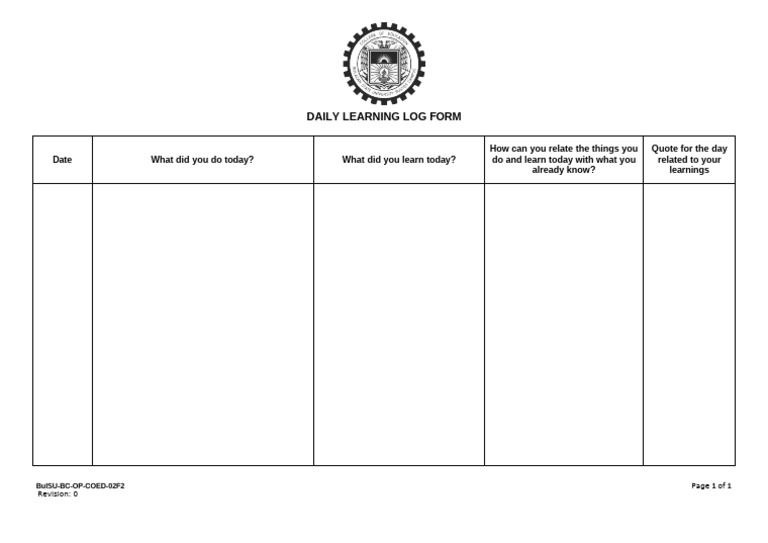 Daily Learning Log Template | PDF