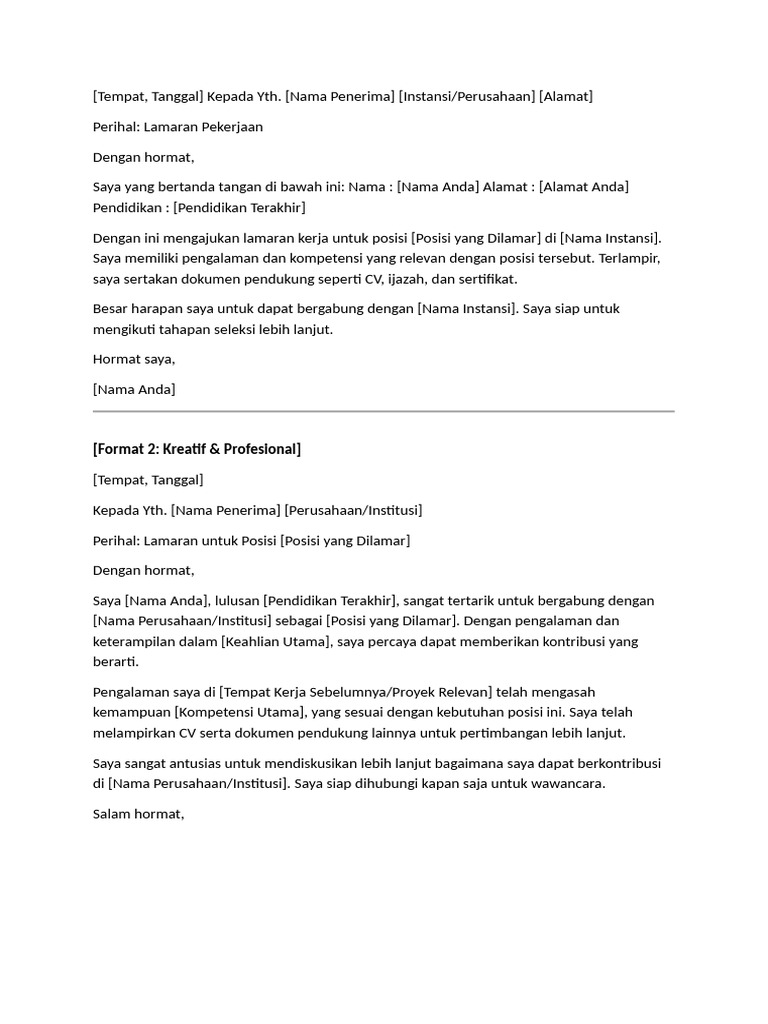 Contoh Format Lamaran Kerja PDF | PDF