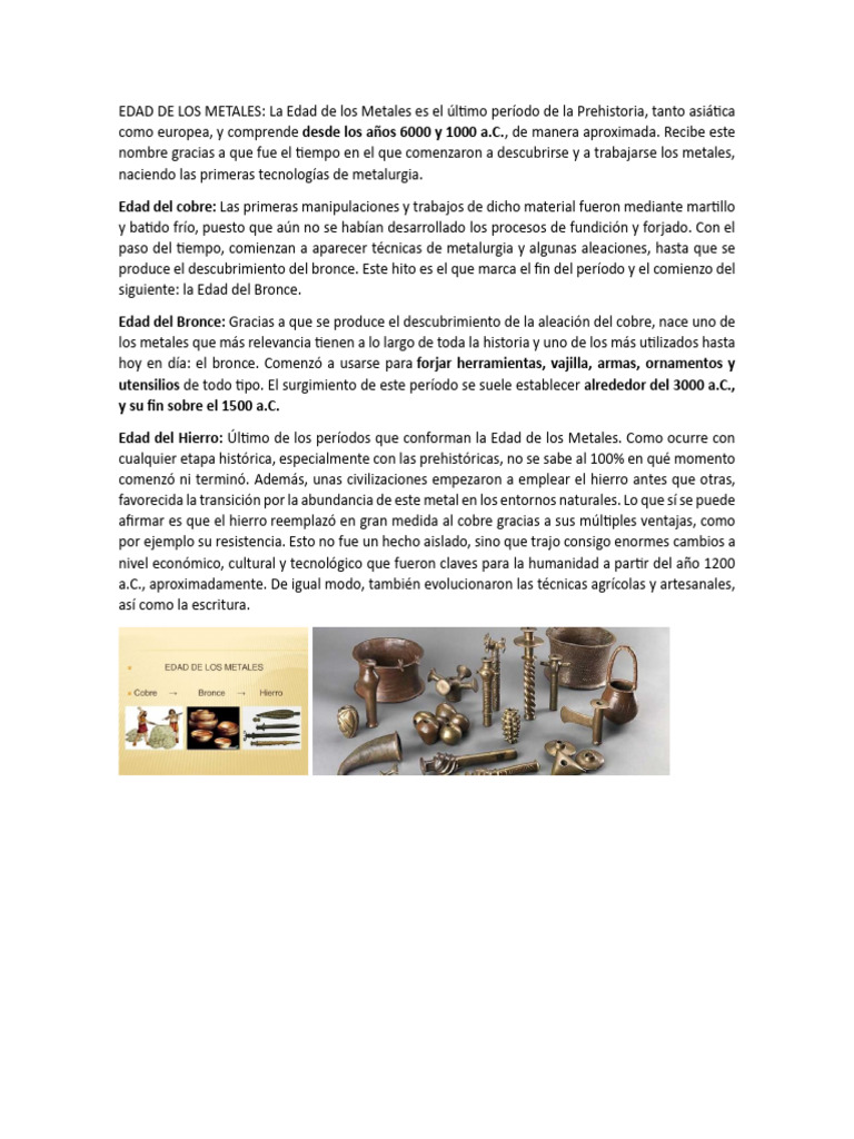 Historia de la Edad de los Metales | PDF