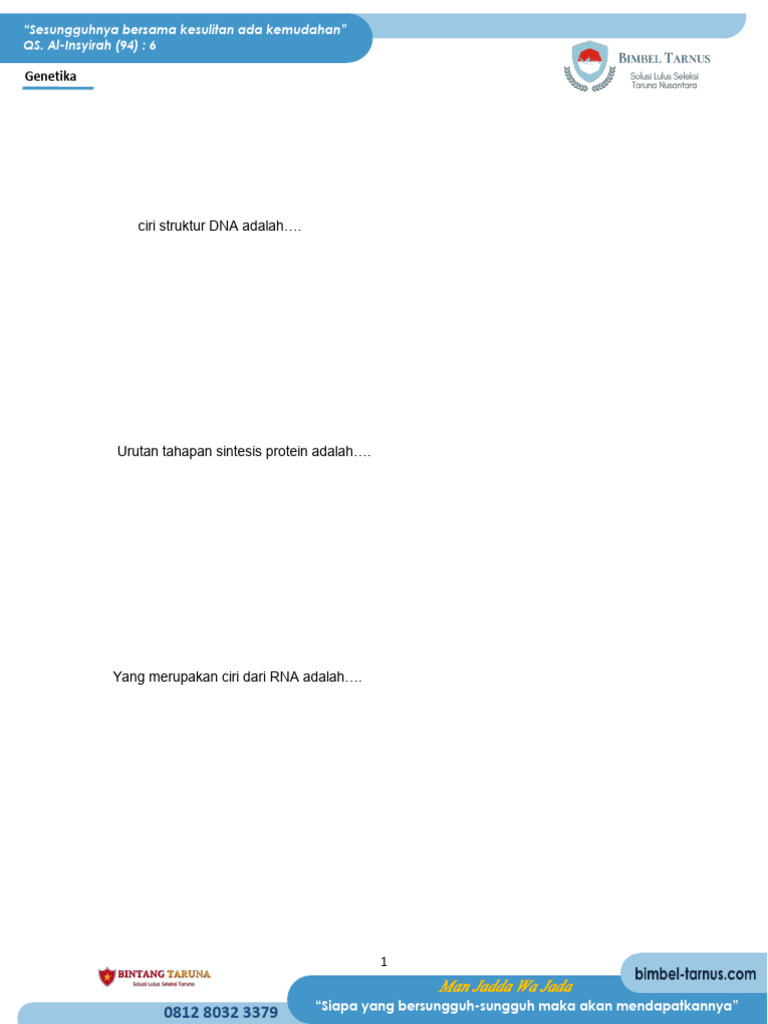 Soal Sintesis Protein Kelas 12 PDF | PDF