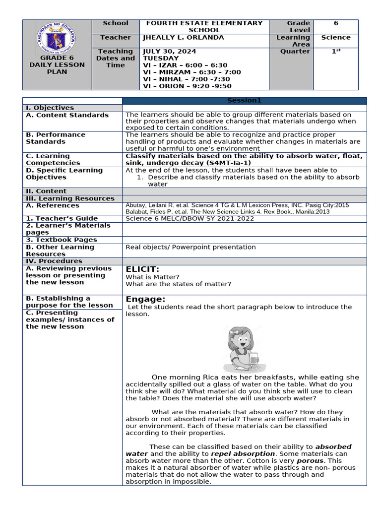 Describe and Classify Materials Based On Ability To Absorb Water | PDF ...