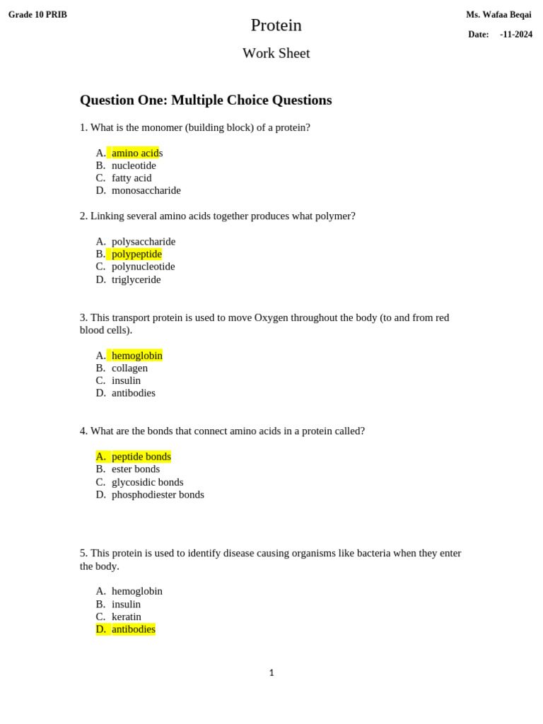 Grade 10 Protein Study Guide | PDF | Proteins | Amino Acid