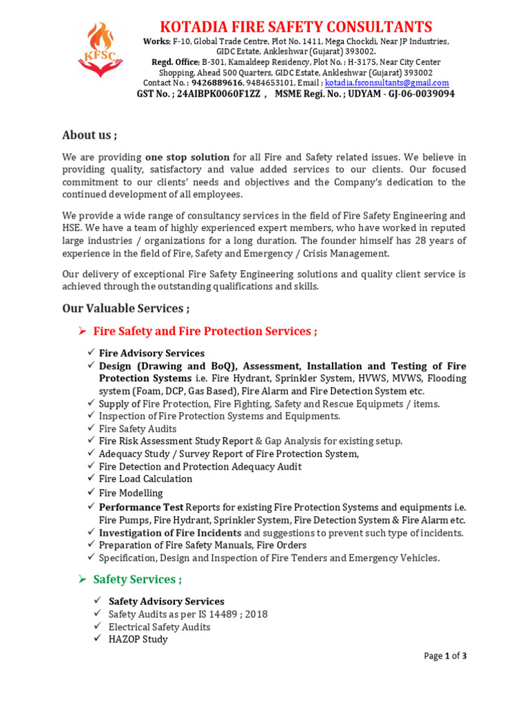KFSC Profile, LOGO, MSME 3, 20.03.2024 | PDF | Fire Safety ...