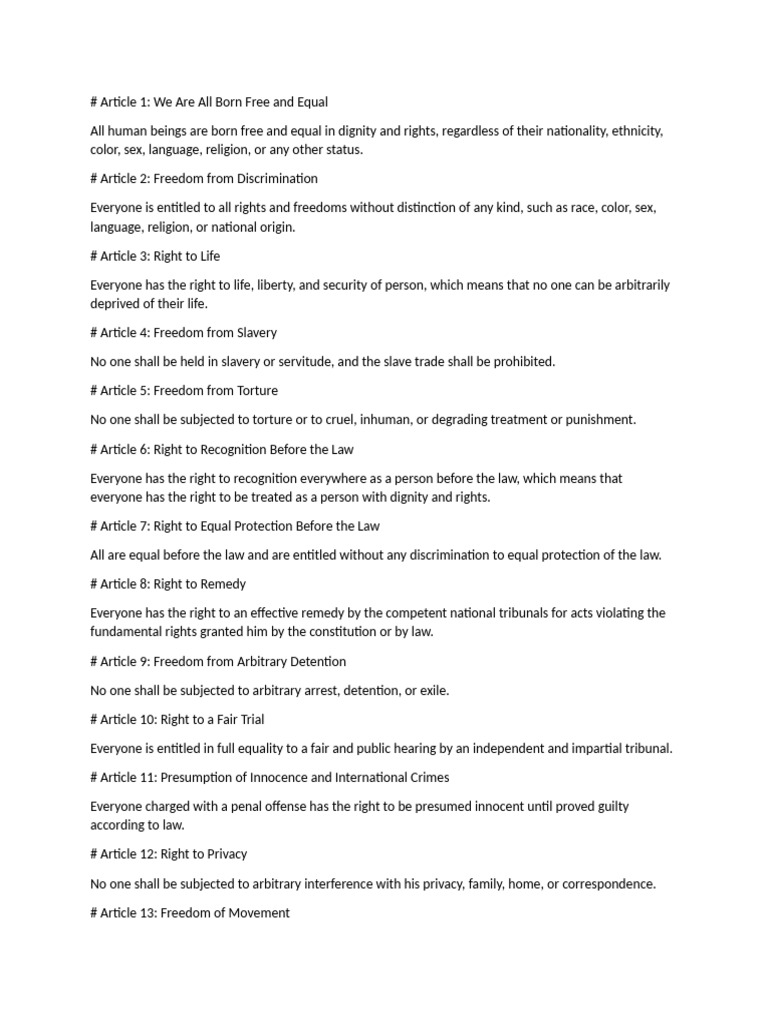 Overview of the 30 Human Rights | PDF | Government And Personhood ...