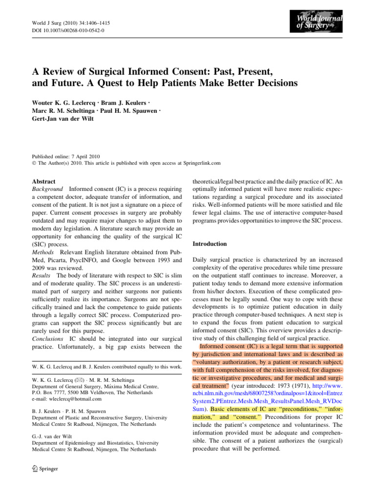 Surgical Informed Consent Review | PDF | Informed Consent | Patient
