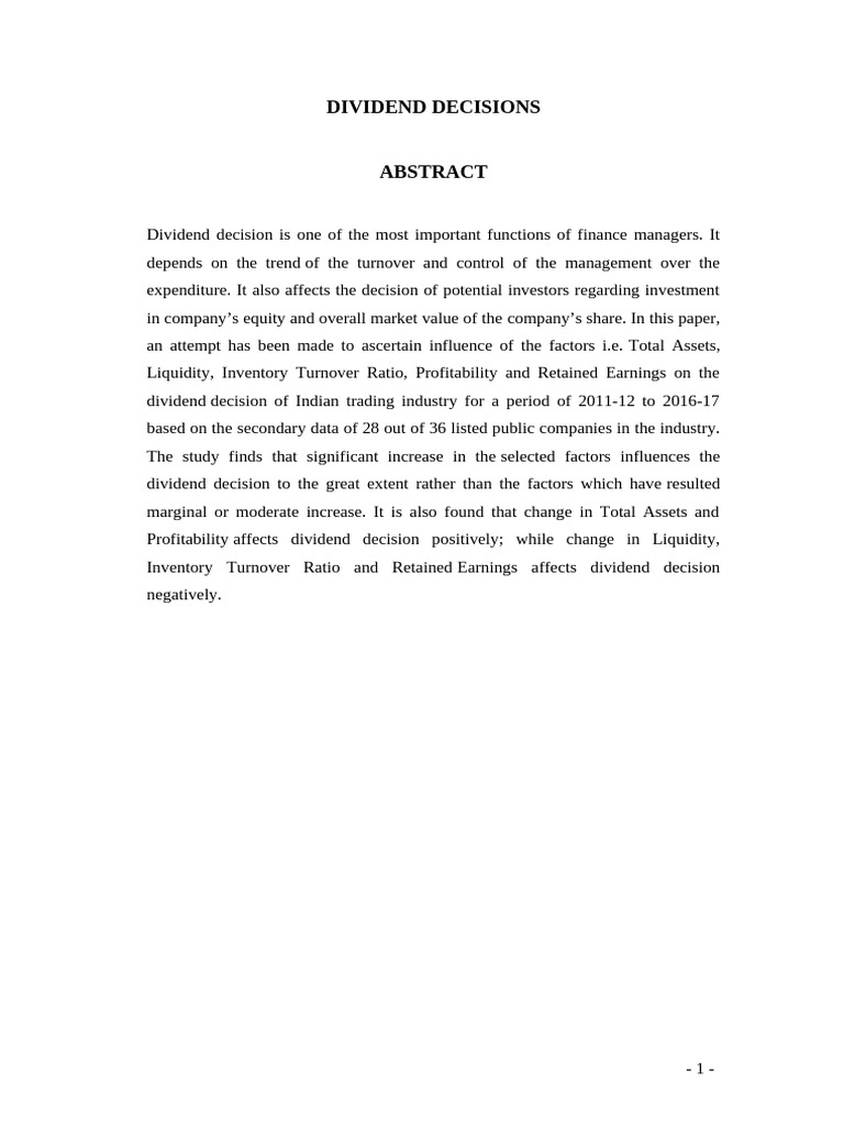 Dividend Decisions Pdf Dividend Hypothesis