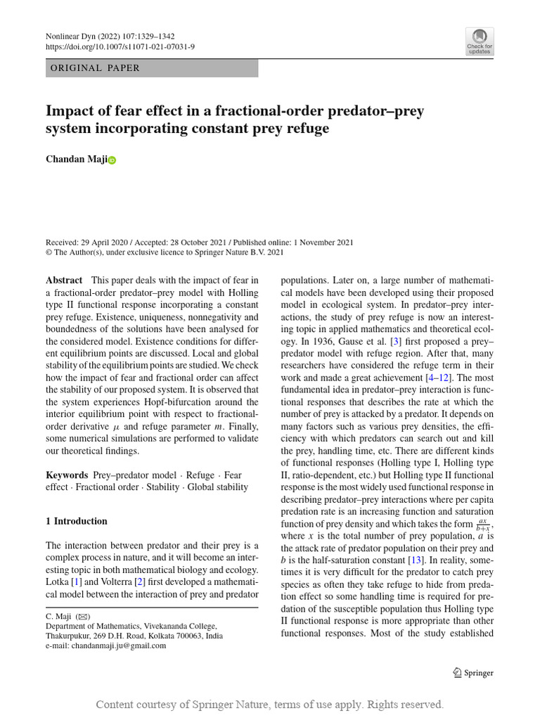 Fear Impact in Fractional Predator-Prey Model | PDF | Predation ...