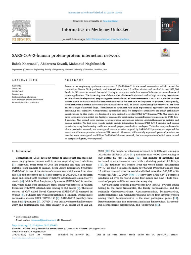 SARS-CoV-2-human Protein-Protein Interaction Network | PDF | Protein ...