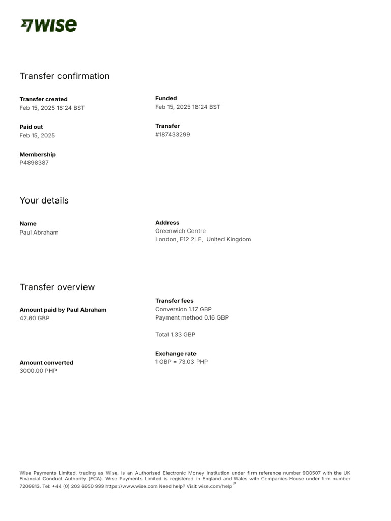 Wise Transaction Invoice Transfer 446819781 447153359 | PDF | Wire ...