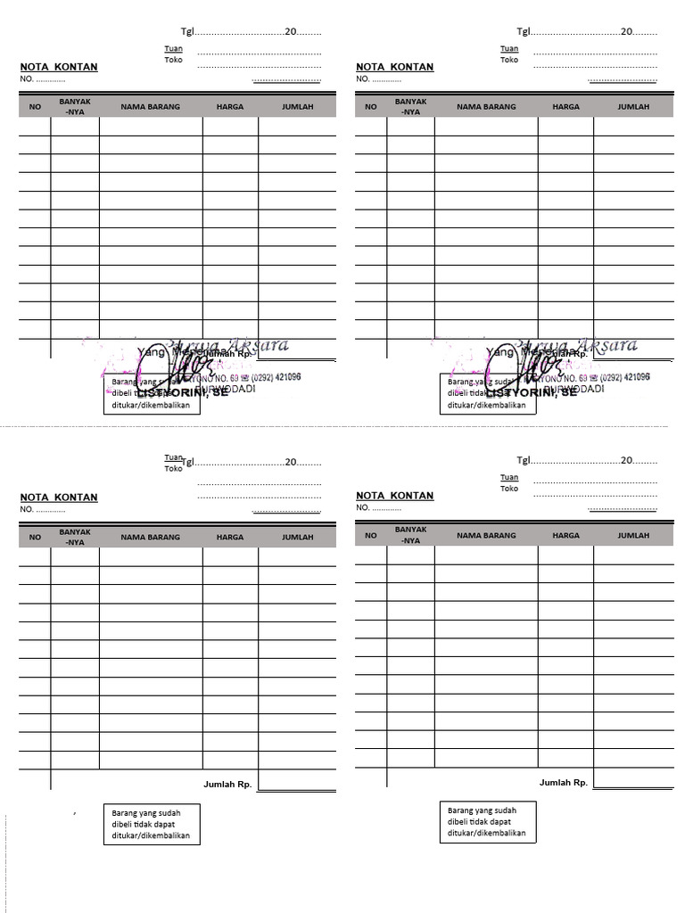 Format Nota Kosong untuk Apotek | PDF