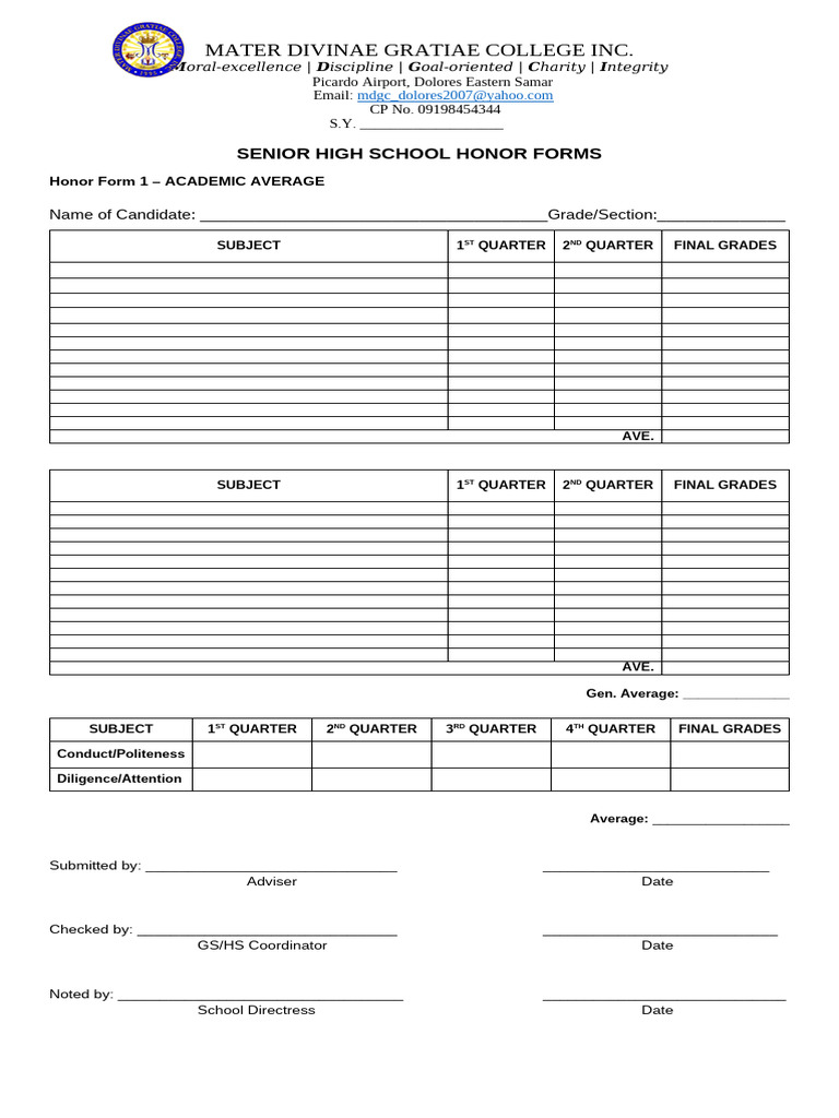 HONOR FORMS SY 2024-2025 | PDF | Educational Stages | Schools
