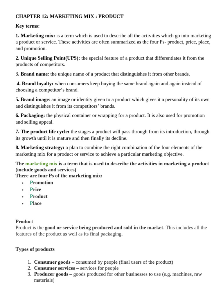Chapter 12 Marketing Mix Product | PDF | Marketing | Brand