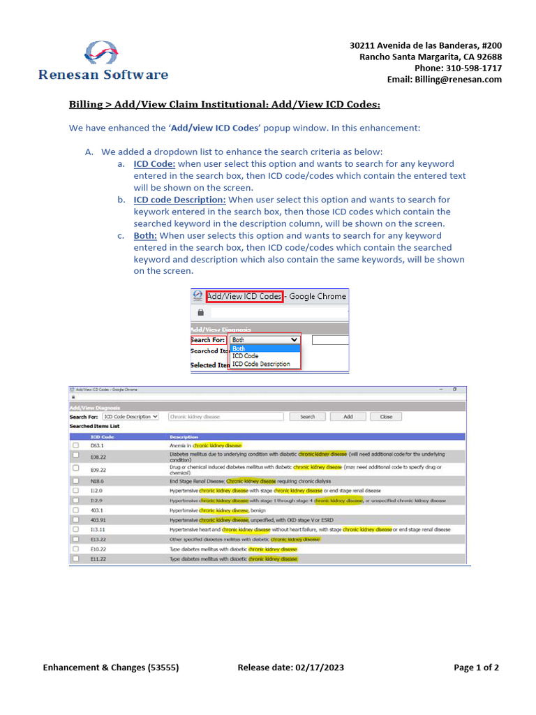 Billing Add/View Claim Institutional: Add/View ICD Codes | PDF