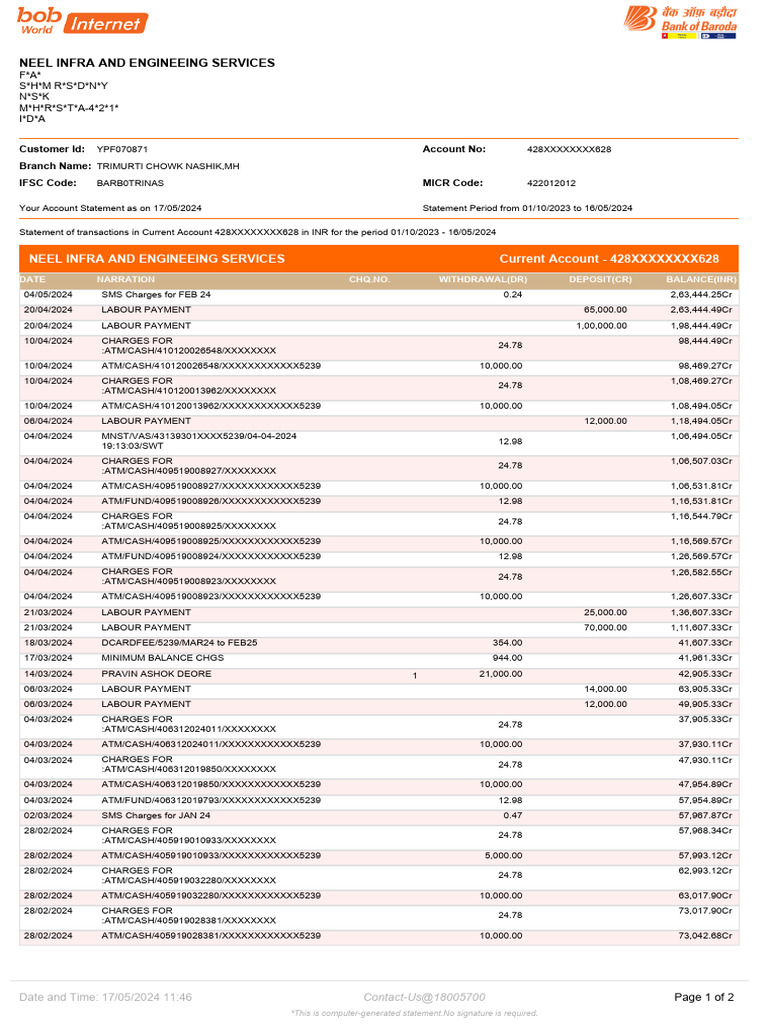 Current Account Charges Summary | PDF | Transaction Account | Cash