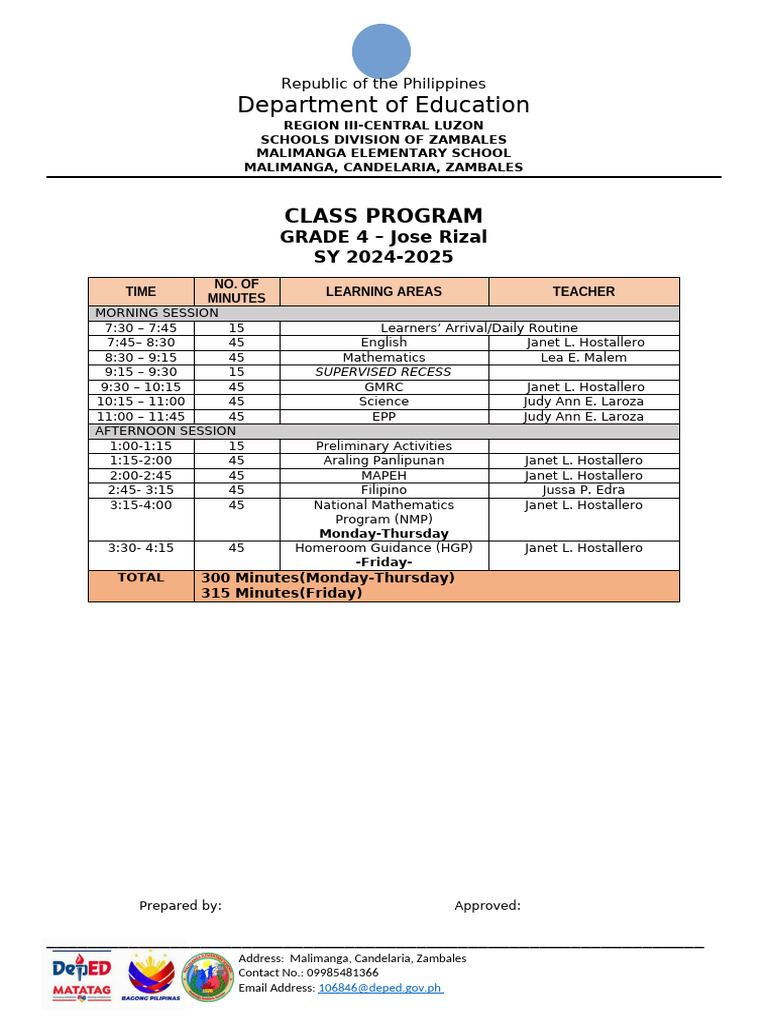 GRADE4-CLASS-PROGRAM | PDF | Philippines | Southeast Asia