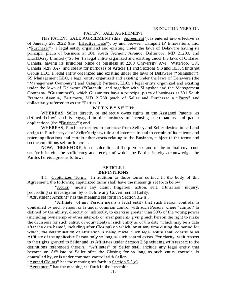 Patent Sale Agreement Overview | PDF | Patent | Patent Infringement