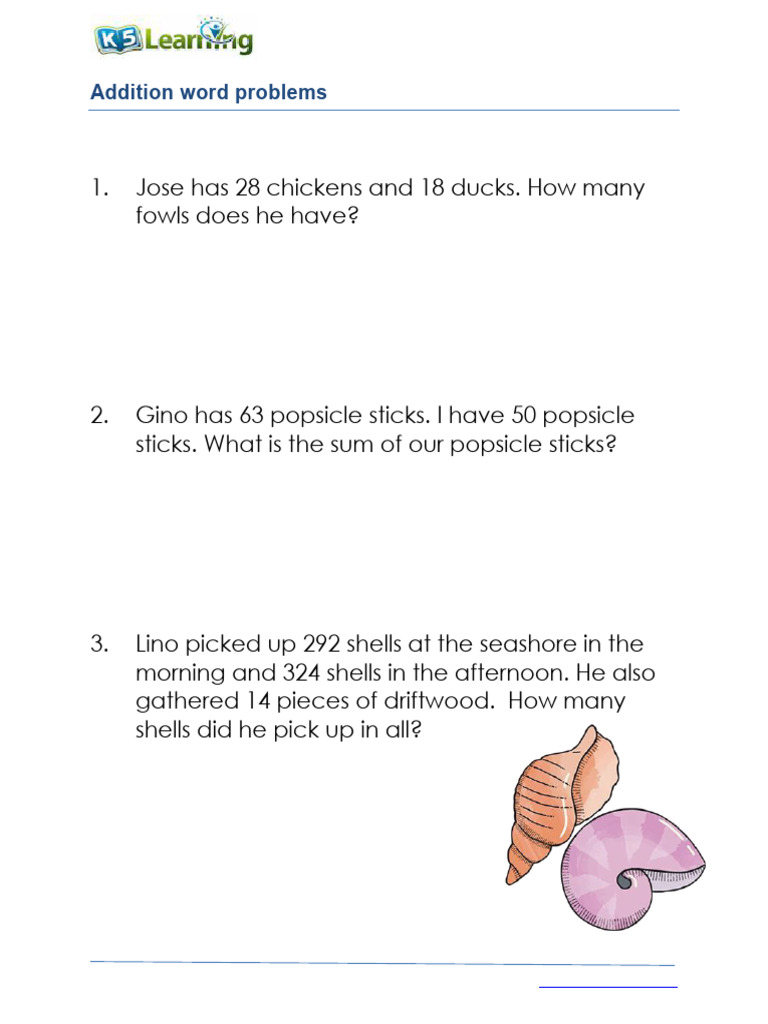 Grade 2 Addition Word Problems Worksheet | PDF