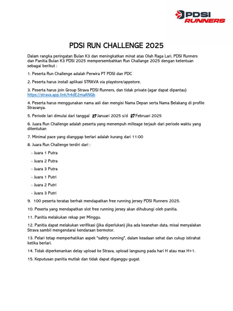 PDSI Run Challenge 2025: Info dan Ketentuan | PDF
