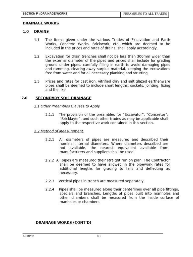 Drainage Works: Excavation & Installation | PDF | Pipe (Fluid ...