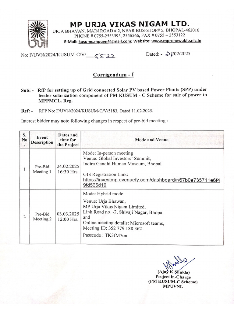 Kusum C Pre-Bid Meeting Corrigendum | PDF
