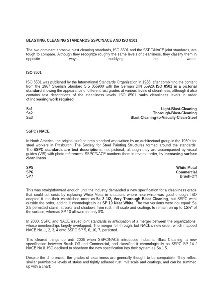 Blasting Standards: SSPC, NACE, ISO 8501 | PDF | Corrosion | Rust
