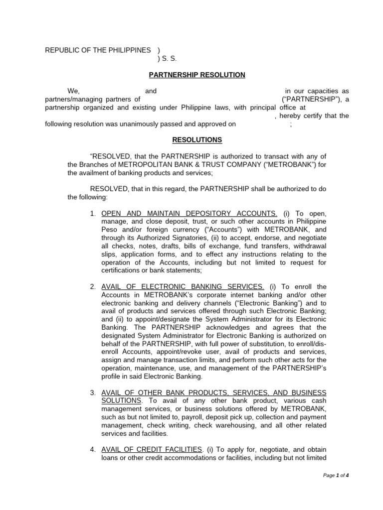 Partnership Resolution Edited2 | PDF | Banks | Security Interest
