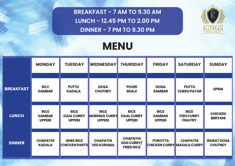 Weekly Meal Schedule and Menu | PDF