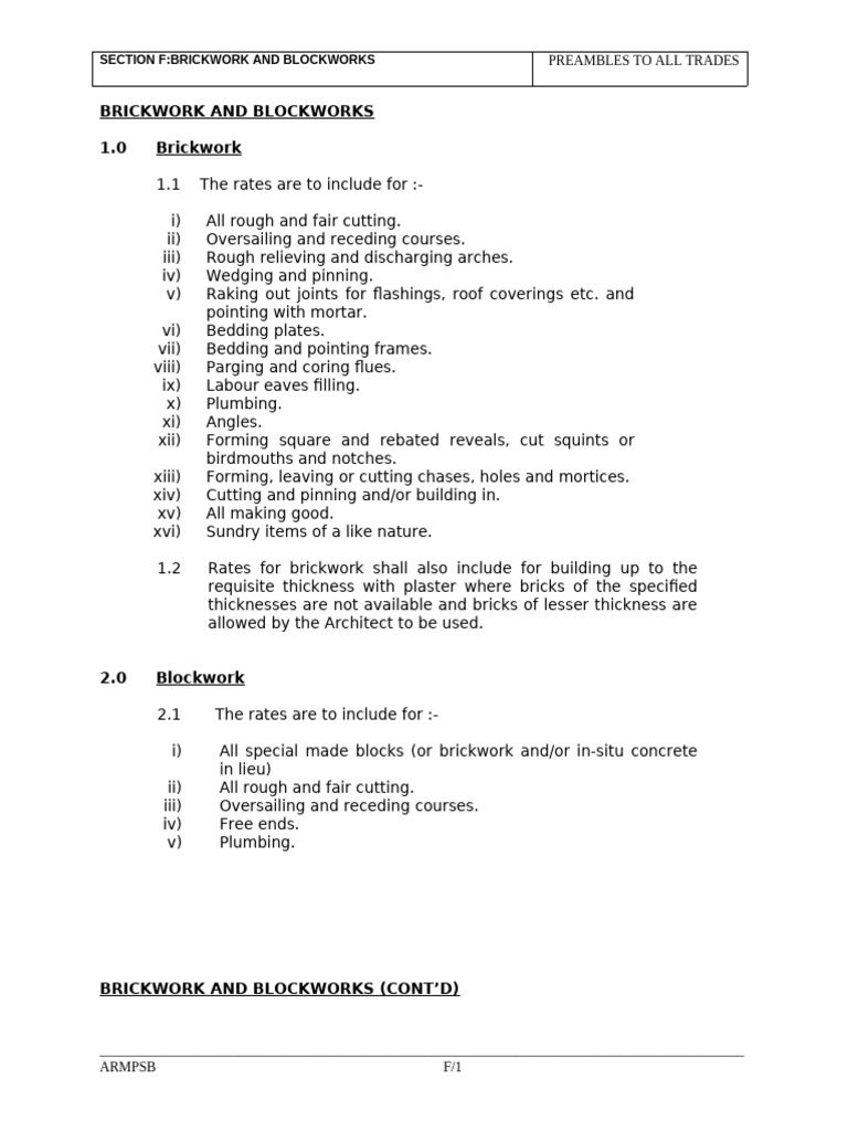 Section F. Brickwork and Blockworks | PDF | Architectural Design ...
