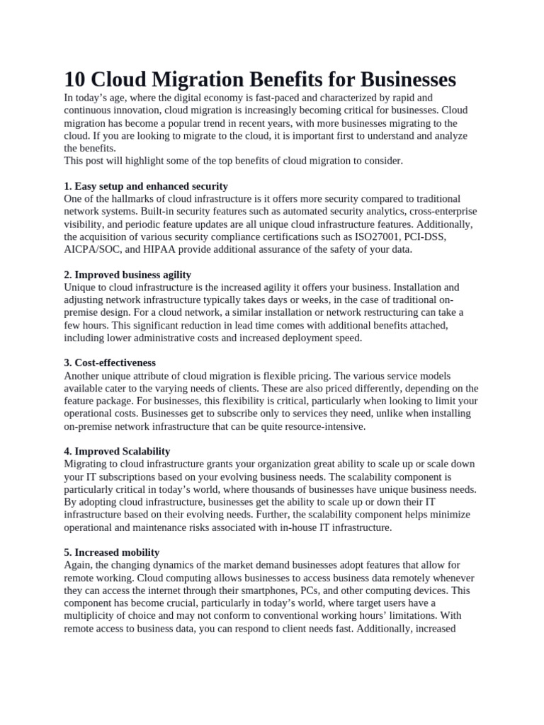 10 Cloud Migration Benefits For Businesses | PDF | Cloud Computing ...