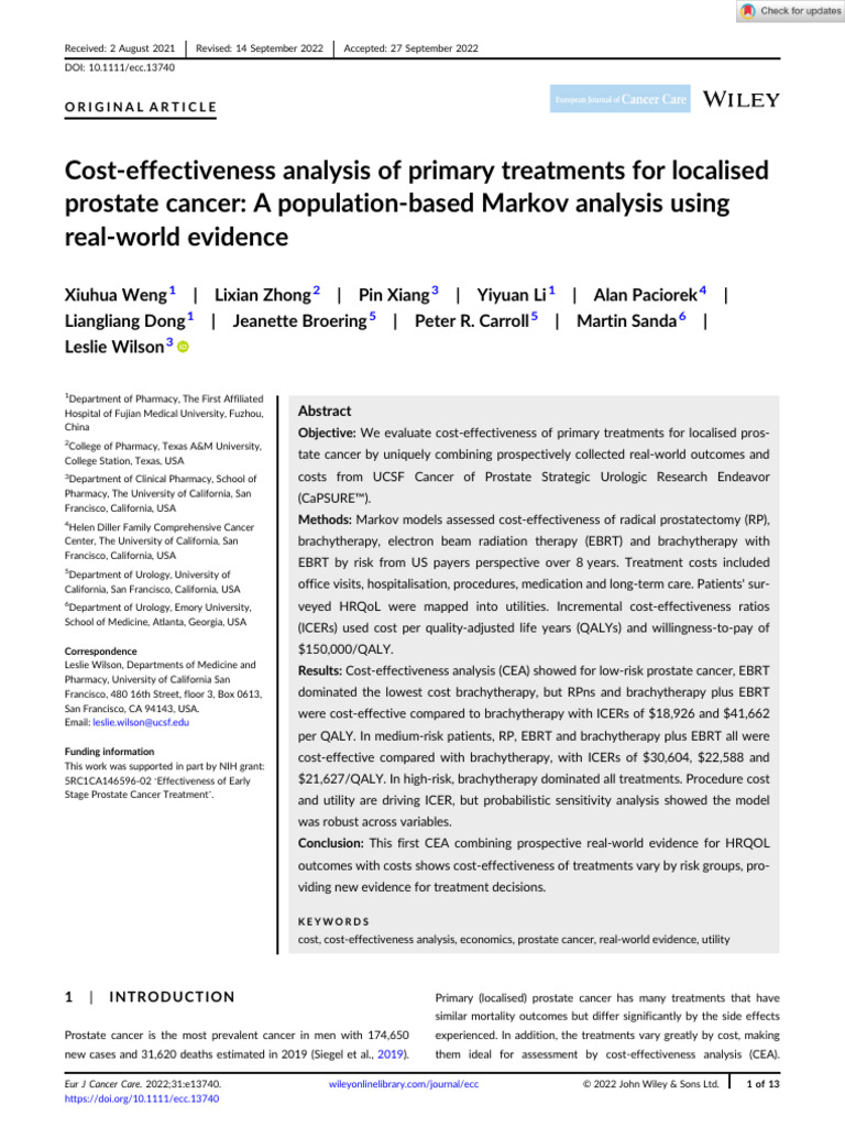 2022 Cost-effectiveness analysis of primary treatments for localised ...