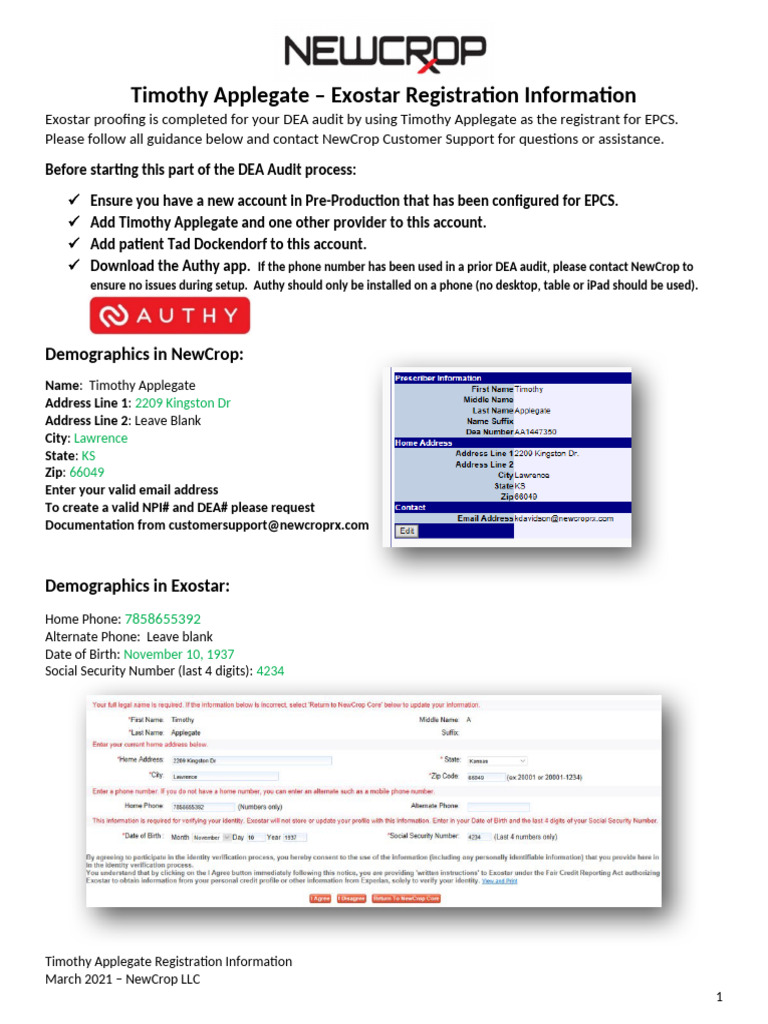 Exostar Registration for Timothy Applegate | PDF