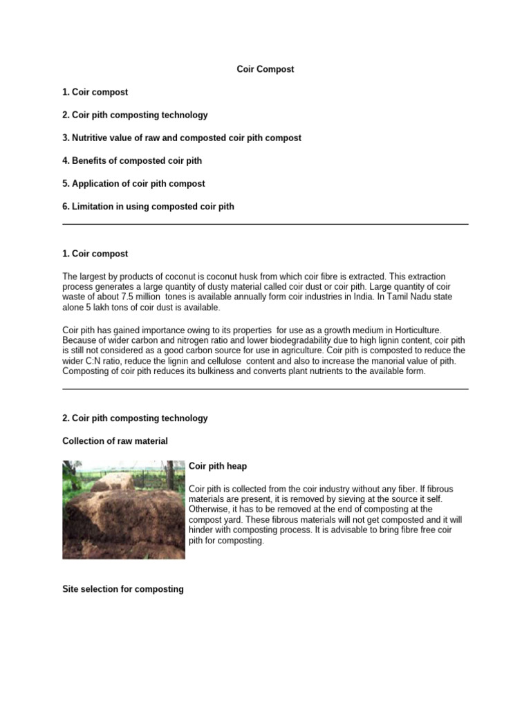 Coir Pith Composting Guide and Benefits | PDF | Compost | Soil
