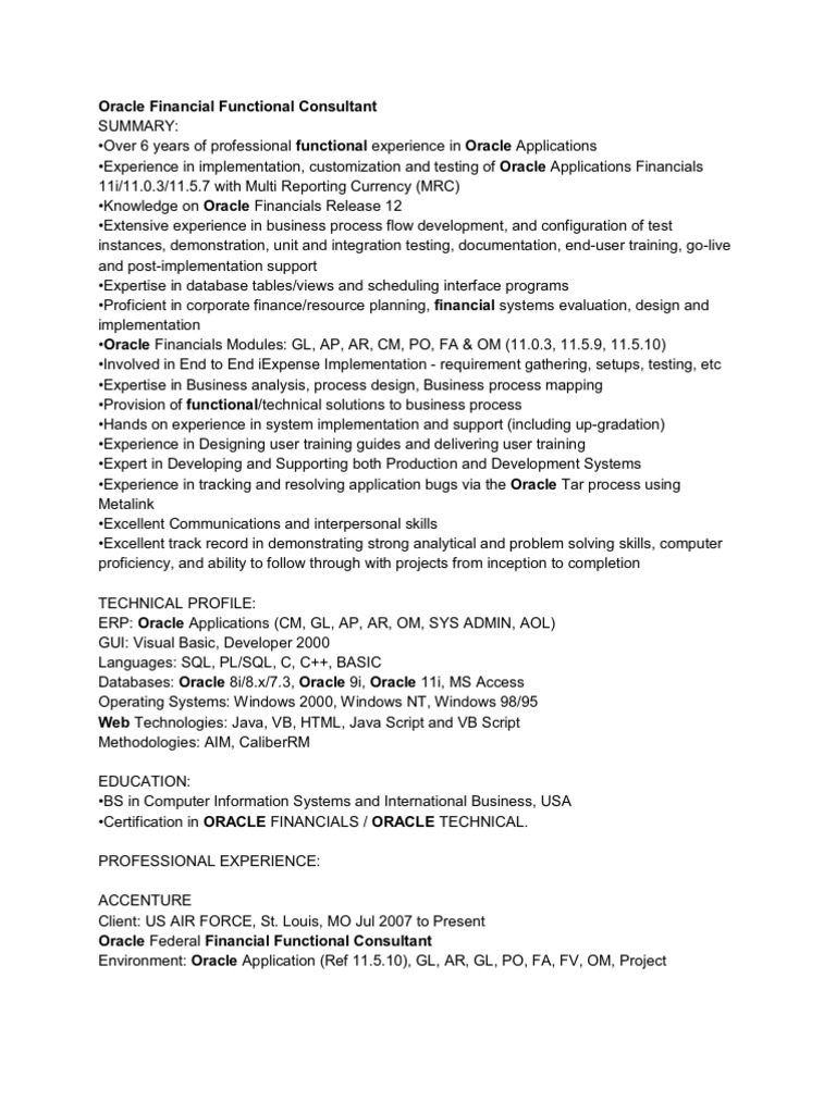 oracle-financial-functional-consultant-cv-pdf-oracle-corporation