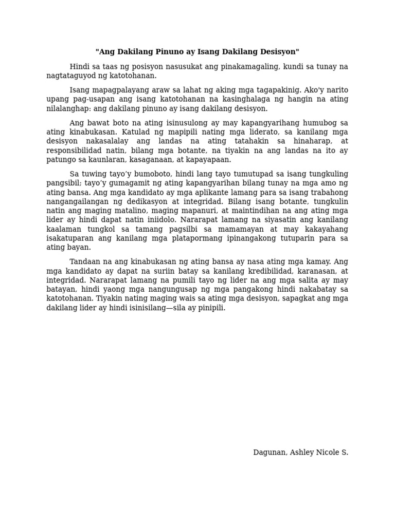 Ang Dakilang Pinuno Ay Isang Dakilang Desisyon | PDF