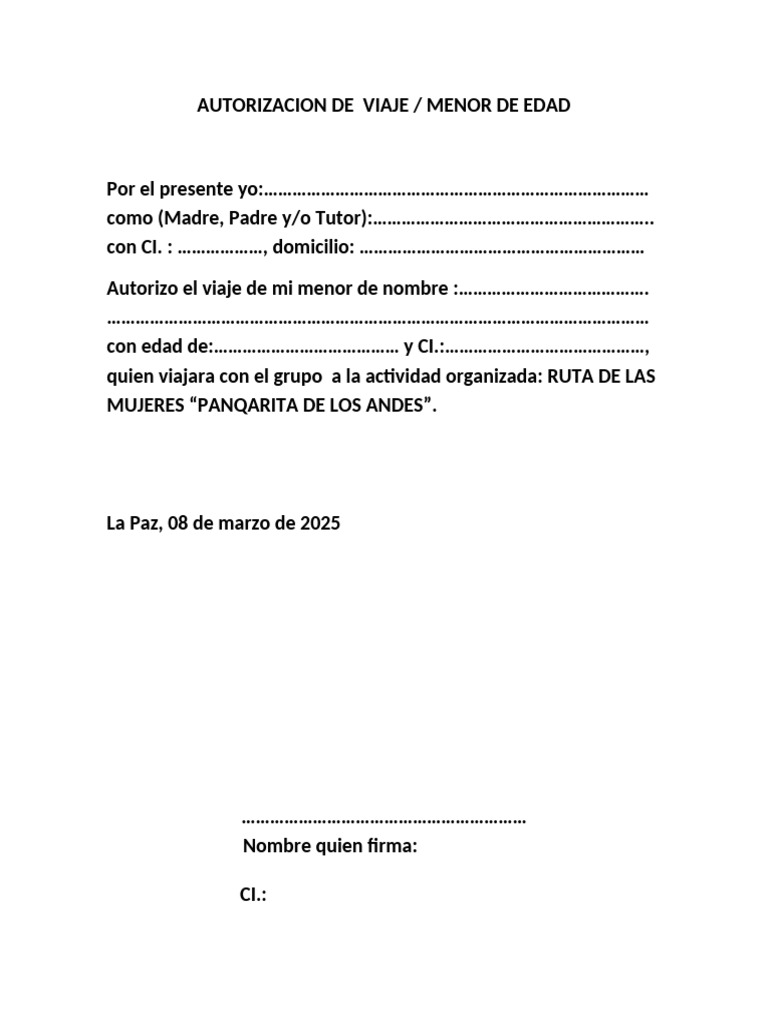Autorizacion de Viaje para Menores de Edad | PDF