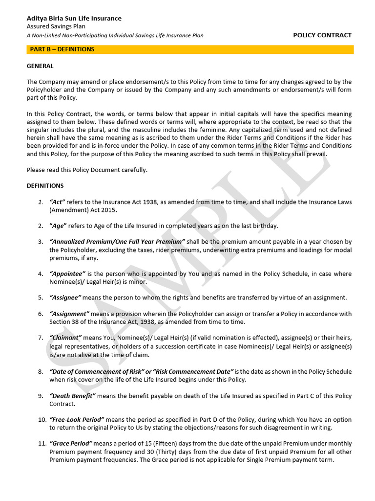 11 ABSLI Assured Savings Plan V11 Policy Contract Website 998492de44 ...
