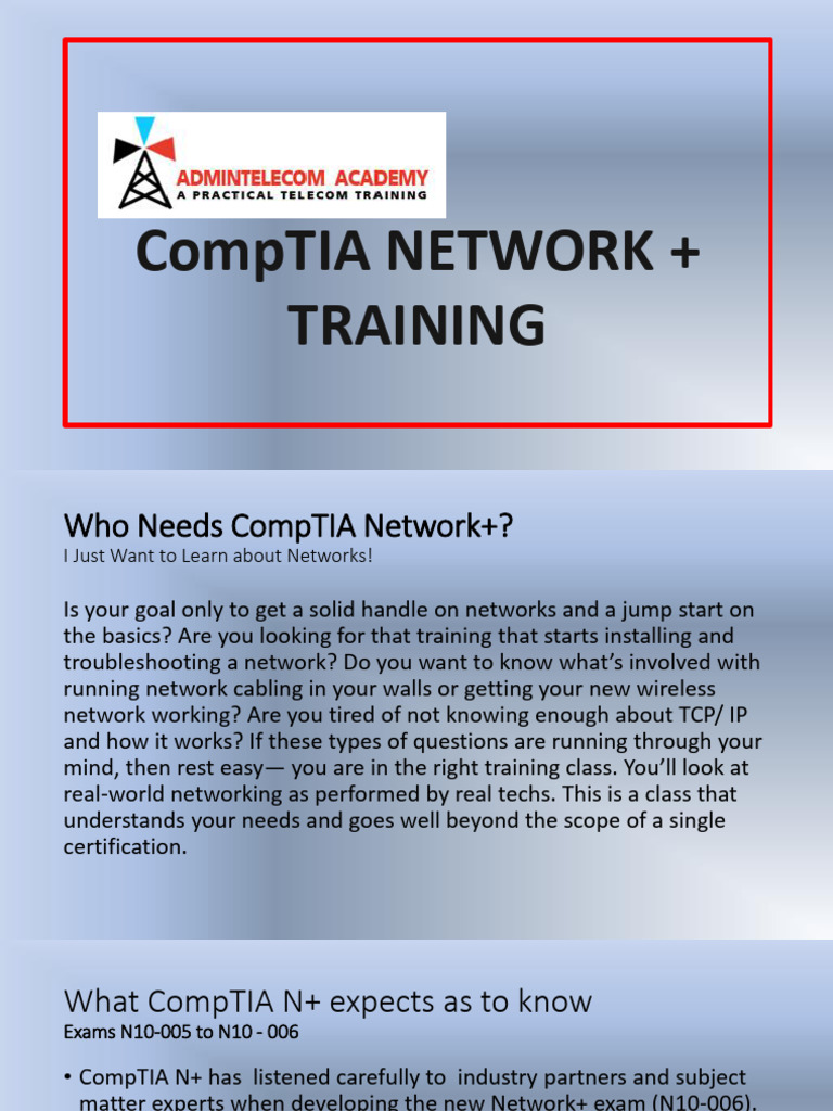CompTIA Network+ Training Overview | PDF | Computer Network | Internet ...