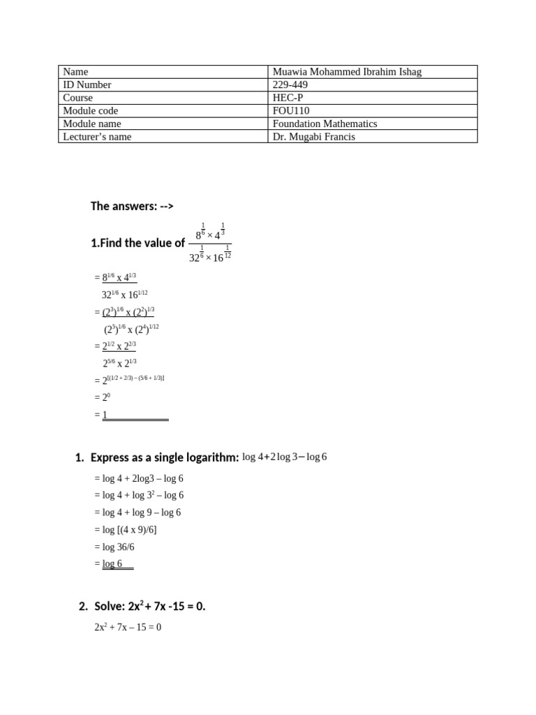Foundation Mathematics Module FOU110 | PDF