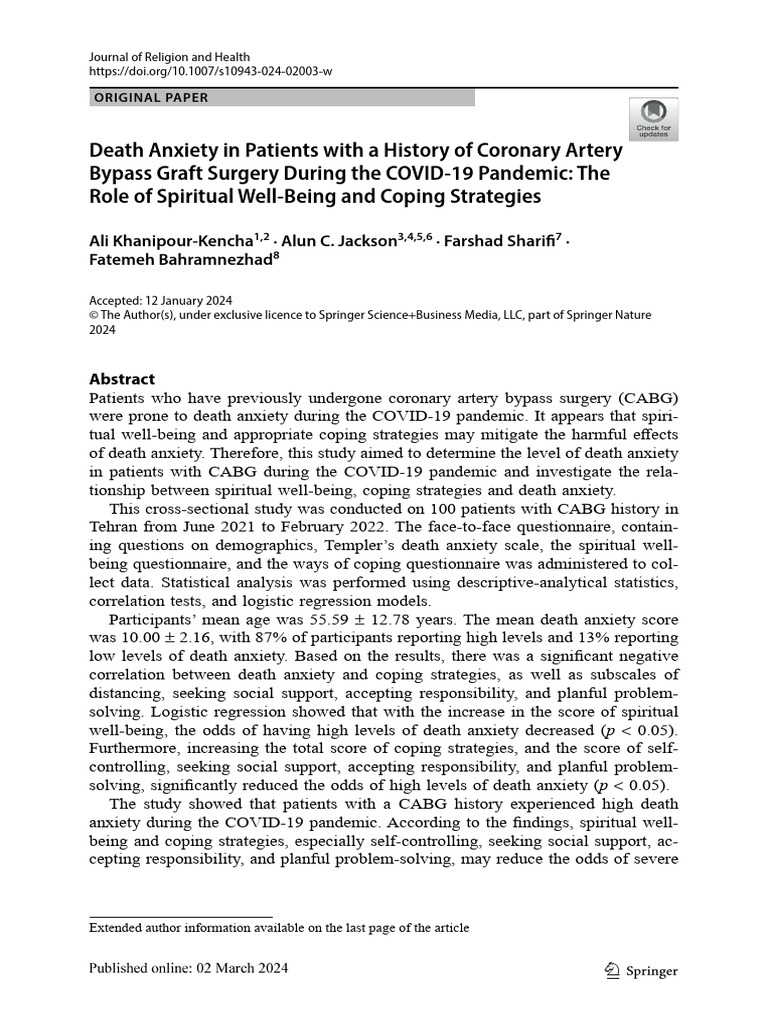 Death Anxiety in CABG Patients During COVID | PDF | Coronary Artery ...
