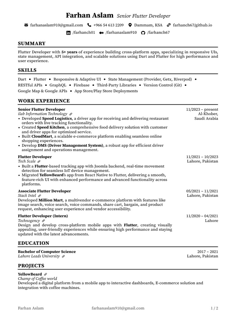 Senior Flutter Developer Profile | PDF | Mobile App | E Commerce