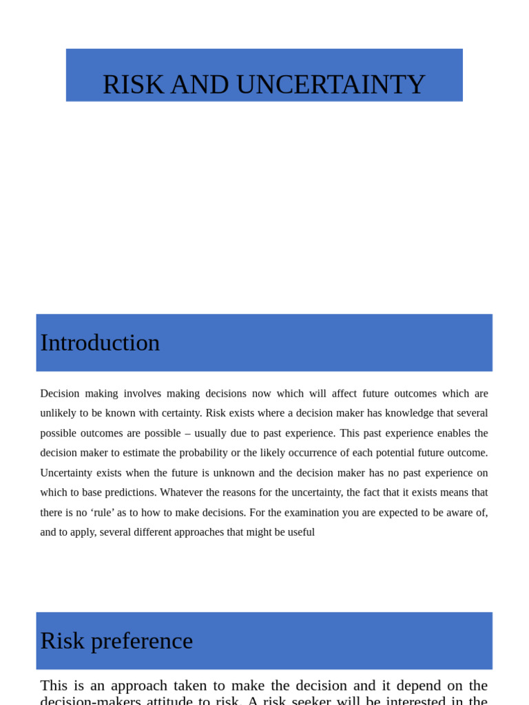 Understanding Risk and Uncertainty in Decisions | PDF