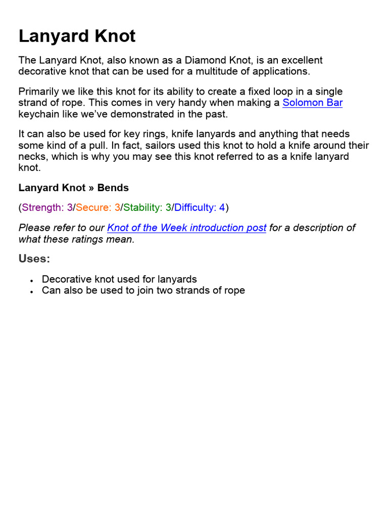 Lanyard Knot: Tying Guide and Uses | PDF