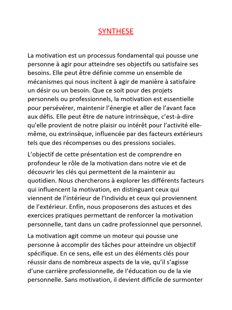 Comprendre et Renforcer la Motivation | PDF | Motivation | Motivant