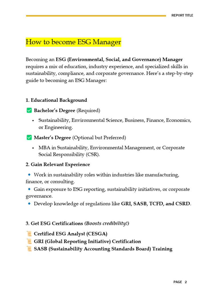 Becoming an ESG Manager Guide | PDF | Carbon Footprint | Corporate ...