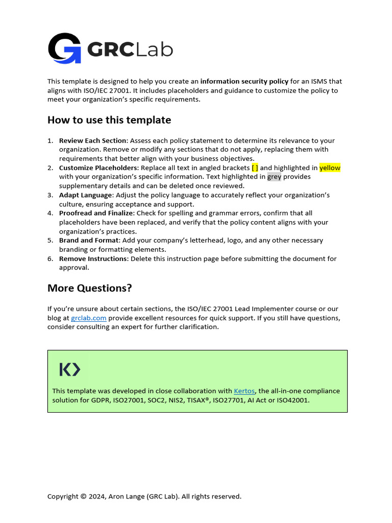 ISO 27001 Information Security Policy Template | PDF | Information ...